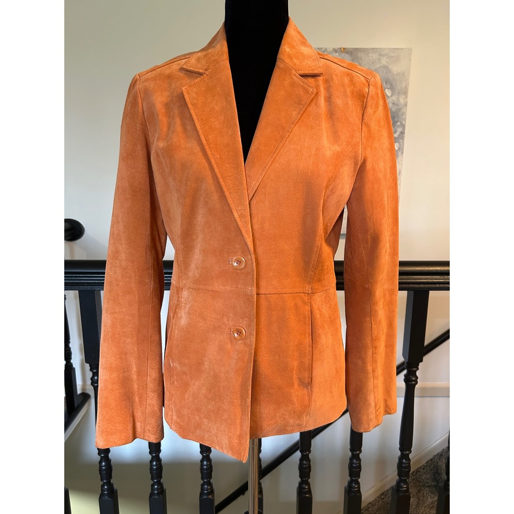 Liz Claiborne Orange Suede Leather Blazer Jacket Womens Size 8 Two Button